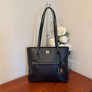 Dooney & Bourke Black Leather Tote with Gold-tone Accents